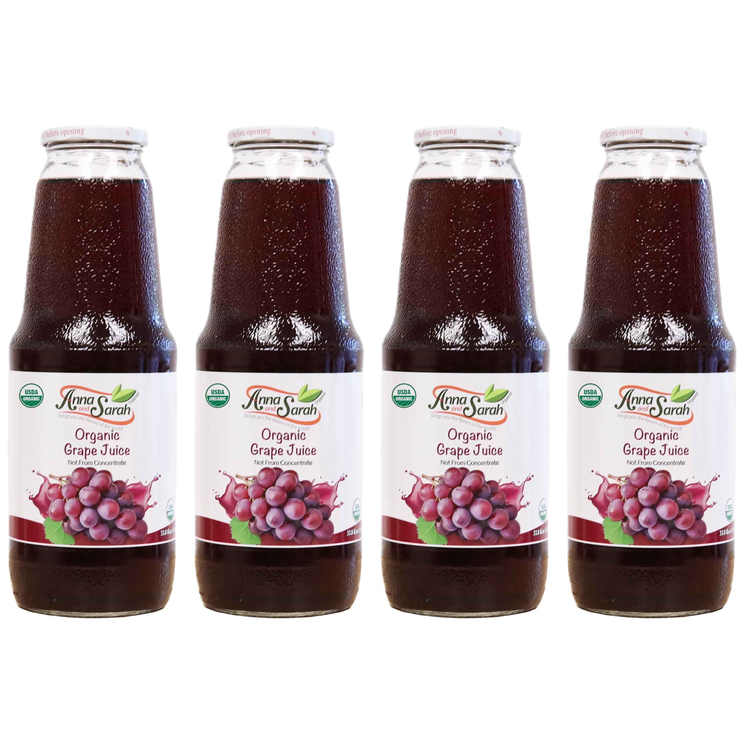 Organic Grape Juice - USDA Certified Pure (33.8 oz, 4 Pack)