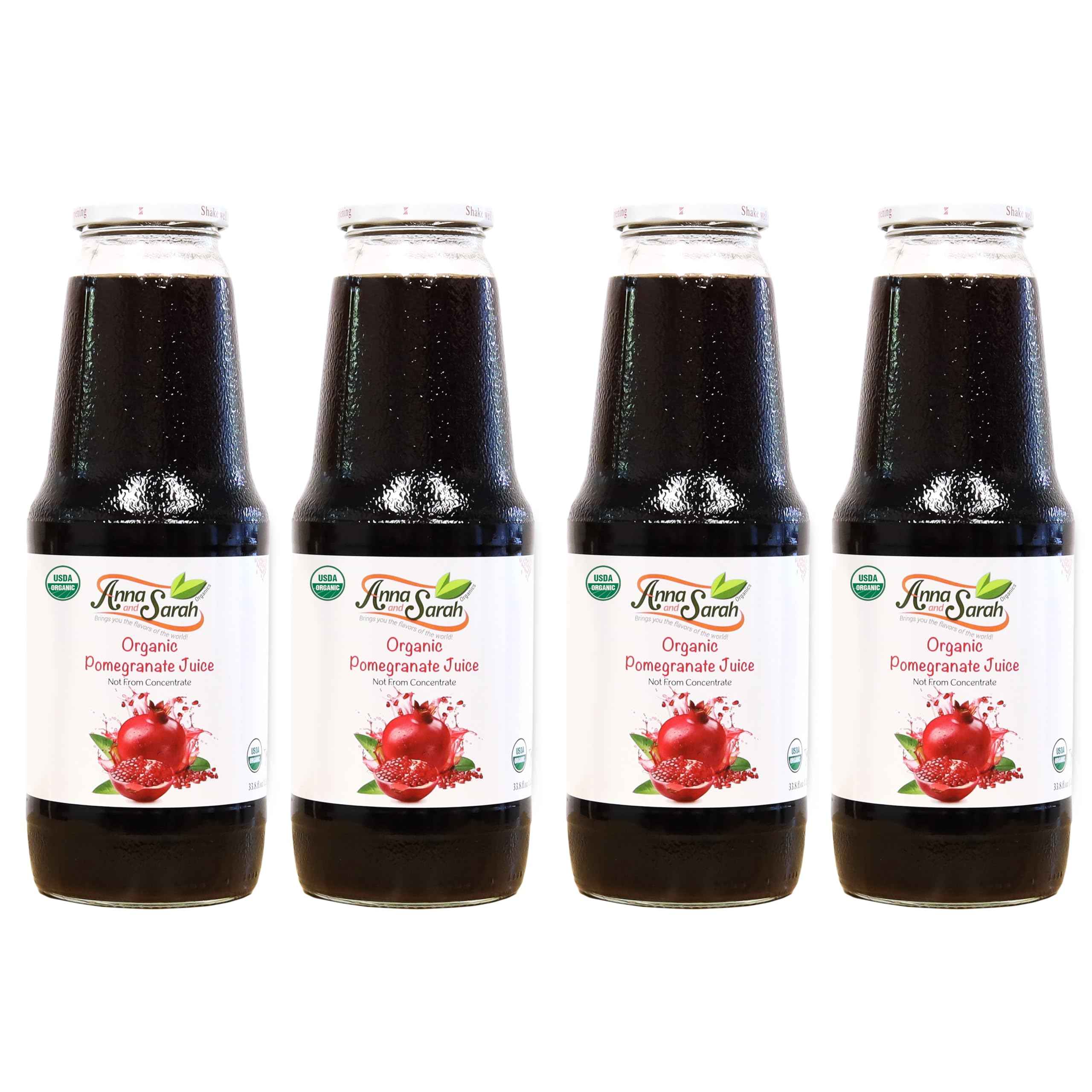 Organic Pomegranate Juice - USDA Certified Pure (33.8 oz, 4 Pack)