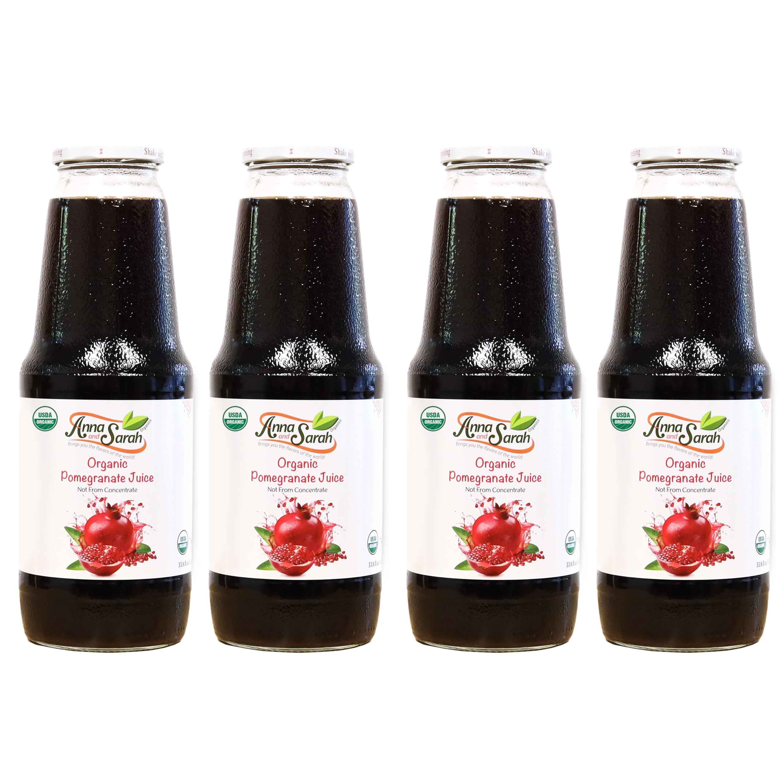 Organic Pomegranate Juice - USDA Certified Pure (33.8 oz, 4 Pack)