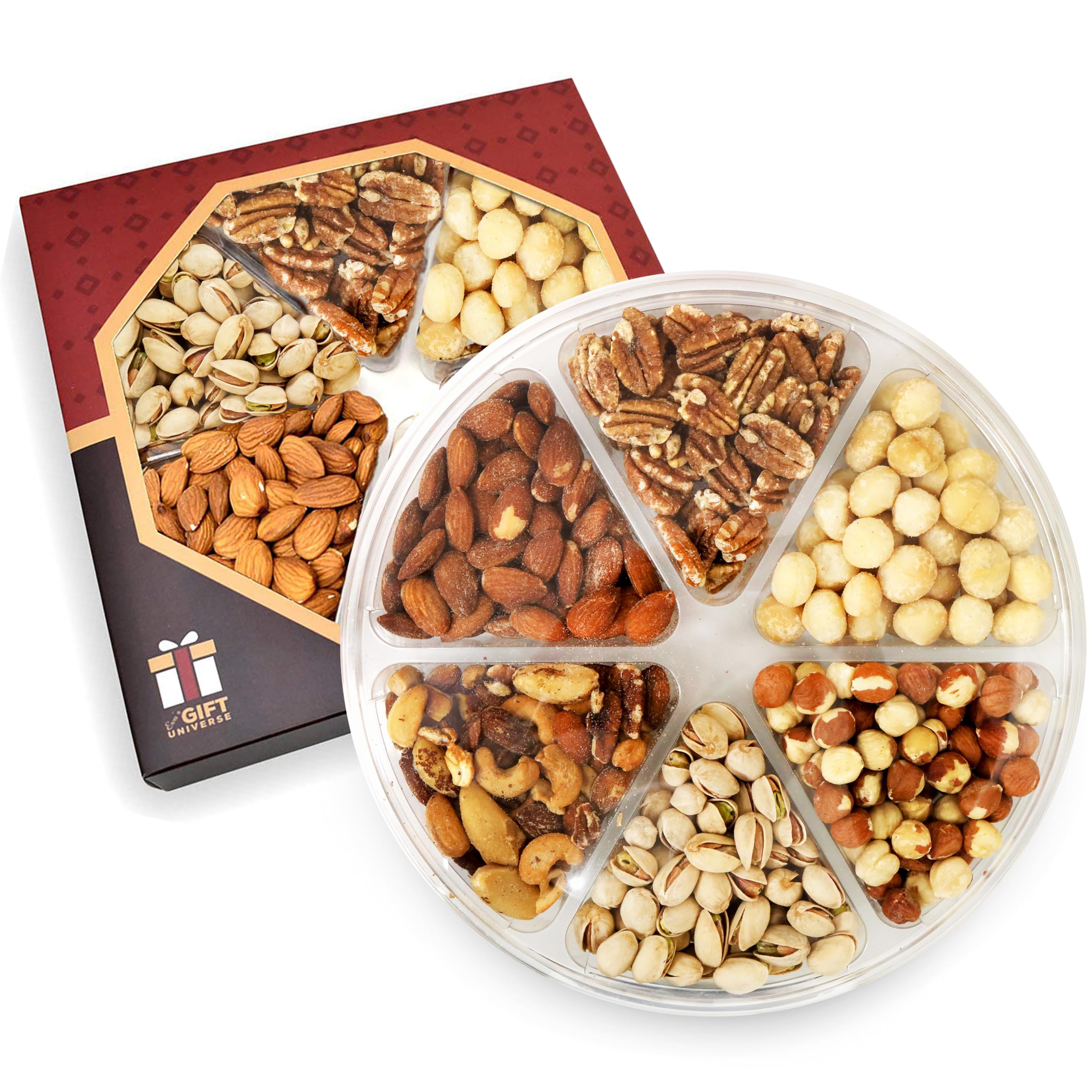 Freshly All Roasted & Salted 6 Variety NUTS in Tray- 24 Oz Healthy Protein Food, All Natural, Vegan, Kosher NON GMO Pecan-Oregon-Almond-Mix-Macadamia-California Pistachios For Party Gift for Mom Men Women Family