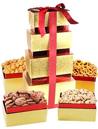 Deluxe Gift Tower – Caramel Popcorn, Pistachios & Pretzels | Anna and Sarah