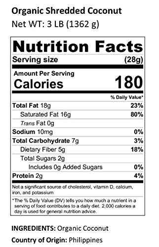 Organic Shredded Coconuts Nutrition Facts by Anna and Sarah