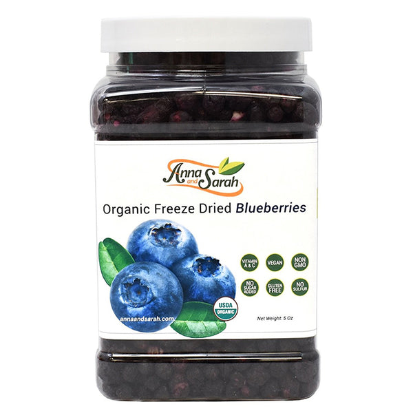 Organic Freeze Dried Blueberries in five pounds pack on the white ground front by Anna and Sarah 