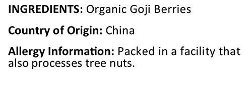 Organic Goji Berries Ingredients Country of Origin (China)  and allergy info ( packed in a facility processes tree nuts) by Anna and Sarah